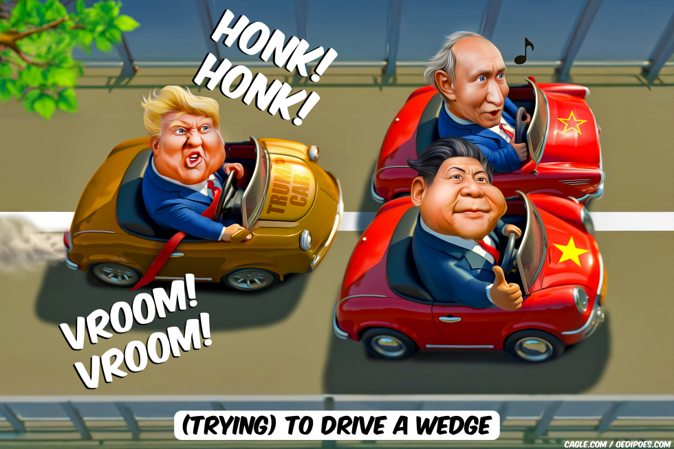 Xi and Putin block Trump's passage with their cars