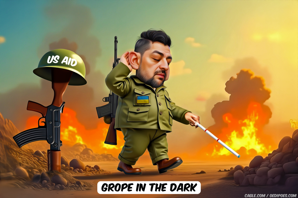 Zelensky on battlefield with guide stick