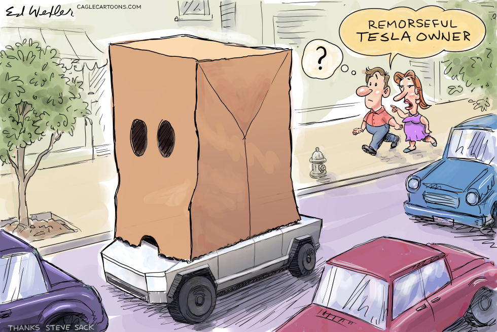 #3 BAG ON HEAD OF REMORSEFUL TESLA OWNER by Ed Wexler