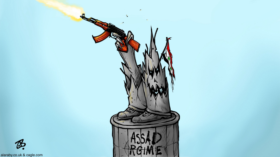 Assad Regime Rebels Syria Dictator Statue AK47