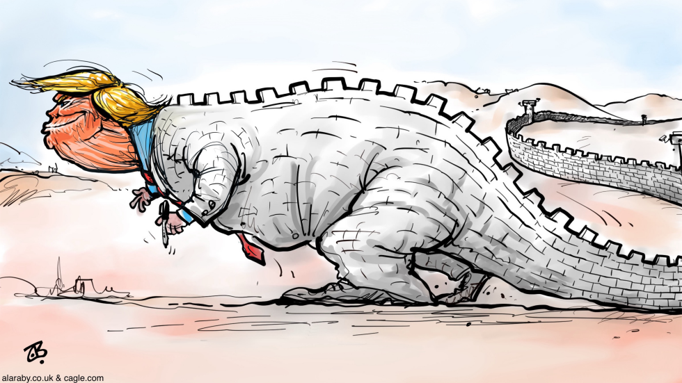 Trump walls dinosaur sharpie tariff Ukraine Gaza