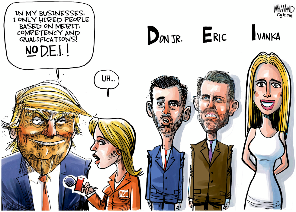 Trump declares merit-based hiring while his children stand nearby