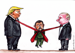 TRUMP AND PUTIN CHOKE ZELENSKYY WITH THEIR TIES by Alla and Chavdar