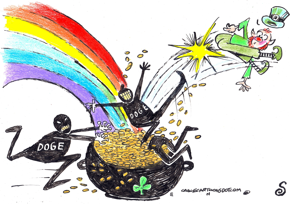DOGE Figures Raid Leprechaun Pot of Gold in St. Patrick's Day Scene