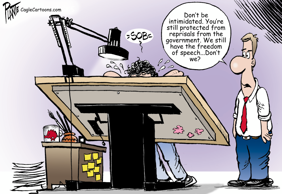 A cartoonist is drawing and feels intimidated