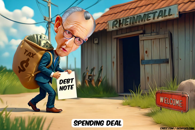 friedrich merz with a big bag of money