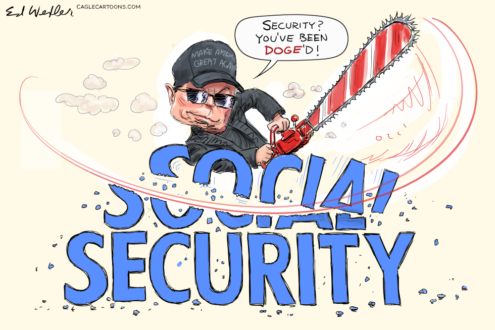 Elon Musk shown wielding chainsaw against Social Security letters