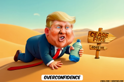 TRUMP CRAWLING IN DESERT by Bart van Leeuwen