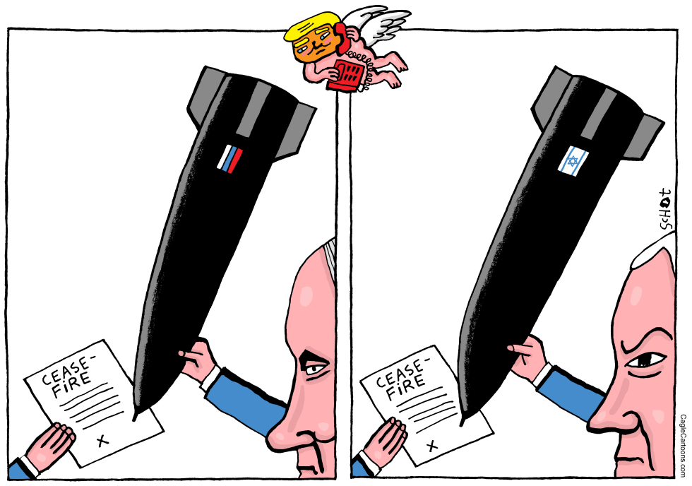 Netanyahu Putin signing peace with bomb pen
