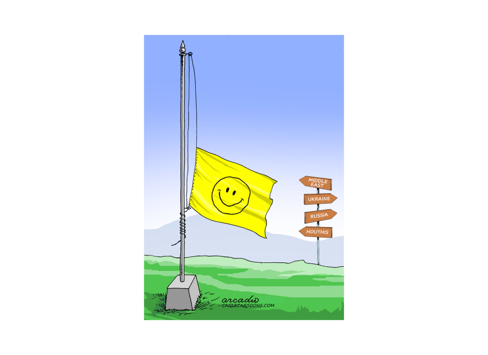Happiness at half-mast due to wars.
