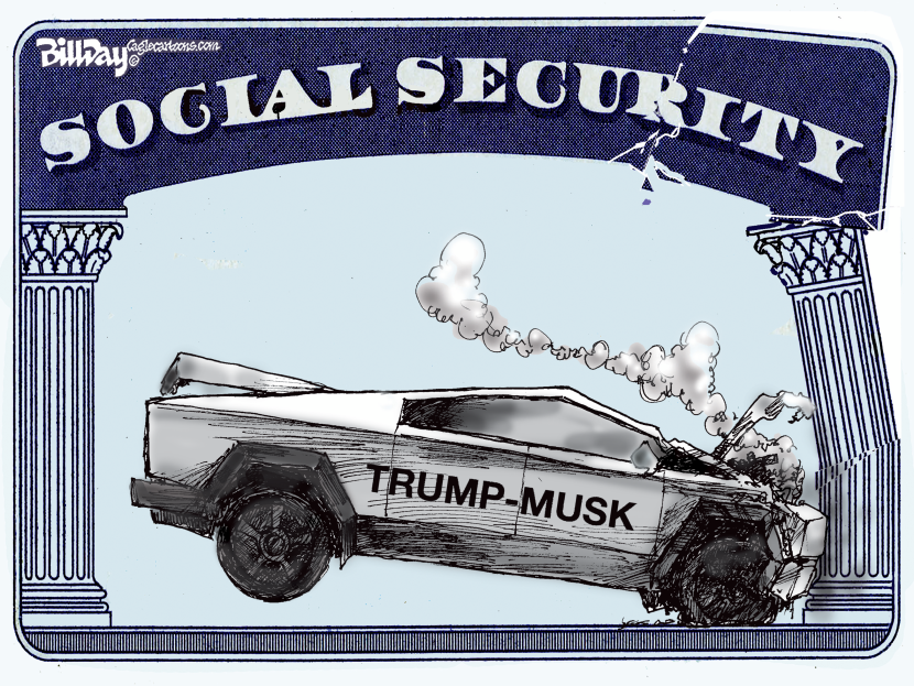 Trump-Musk Labeled Wreck Smashes Into Social Security Pillars