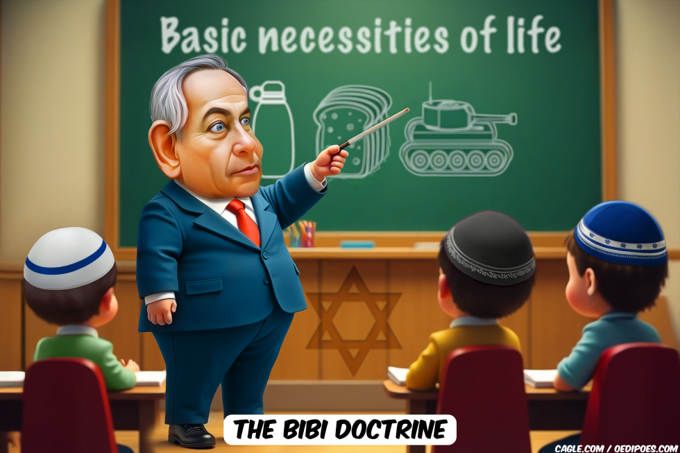 Netanyahu in front of a class of children