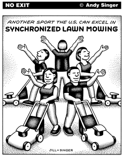 SYNCHRONIZED LAWN MOWING by Andy Singer