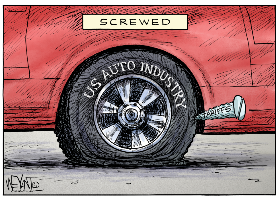 #3 TRUMP TARIFFS GIVE AUTO INDUSTRY FLAT TIRE by Christopher Weyant