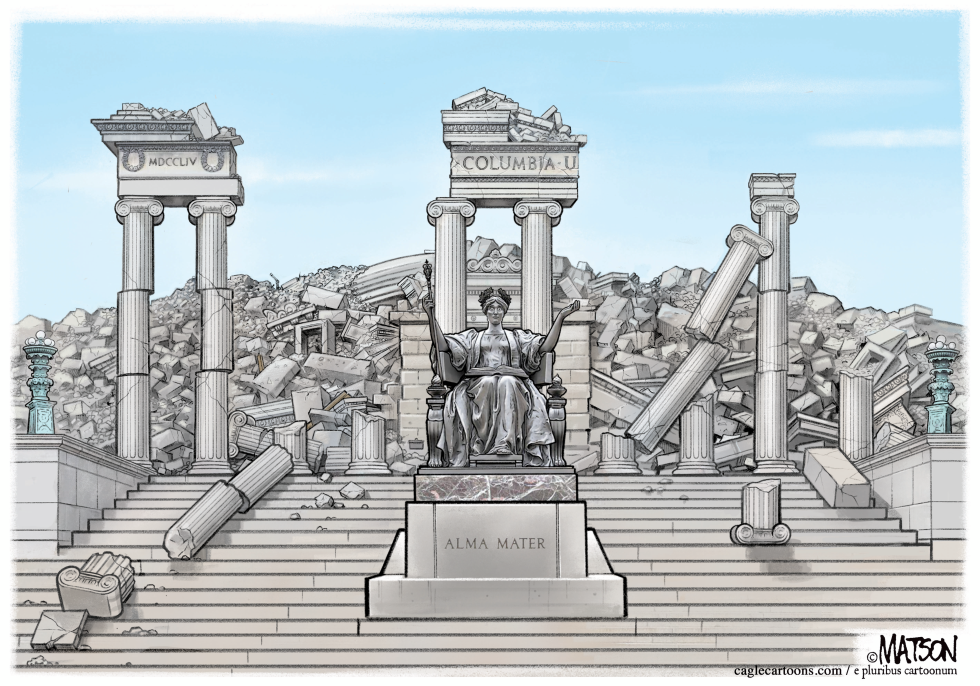 Columbia University Free Speech Fail Depicted in Ruins of Alma Mater