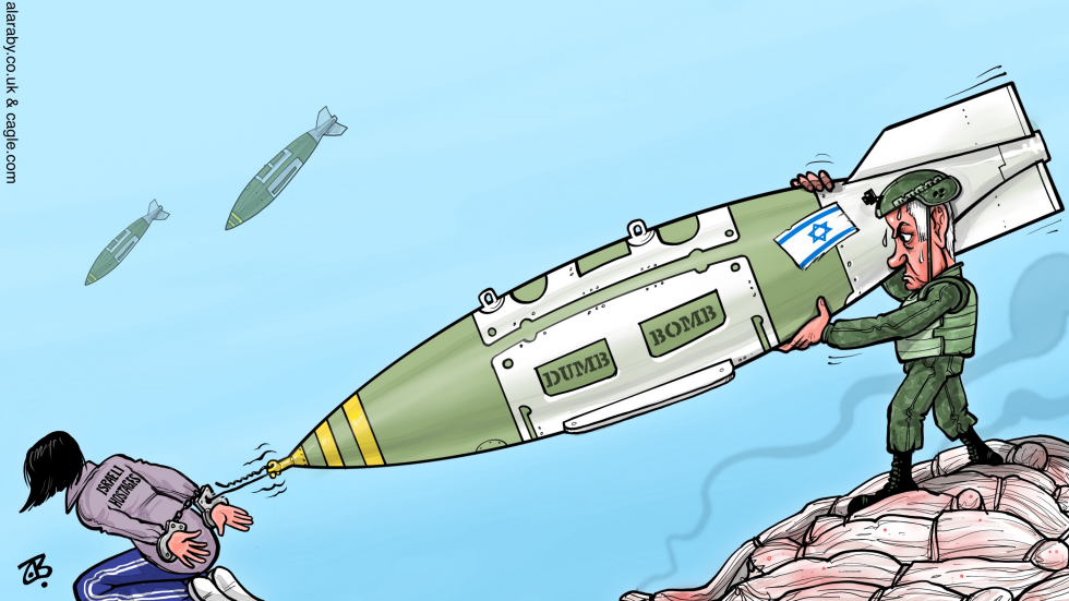 Dumb Bomb Netanyahu Gaza Hostages Cuffs Israel