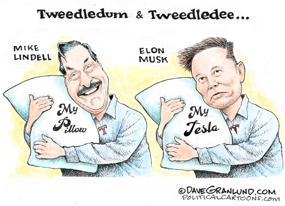Mike Lindell and Elon Musk Shown as Tweedledum and Tweedledee