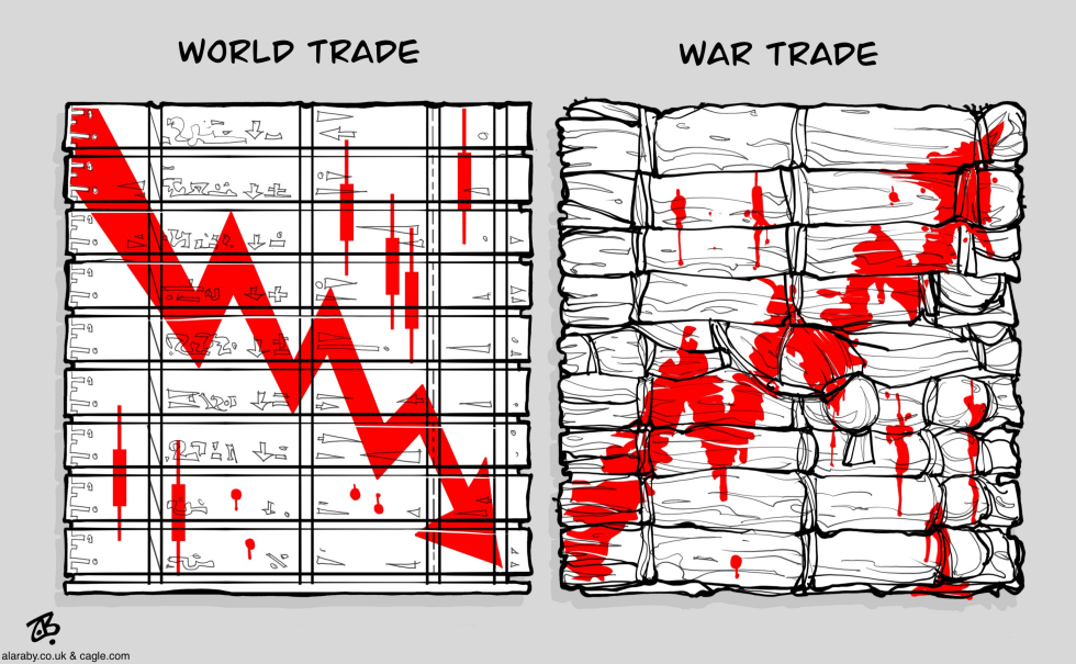 World Trade War Gaza Red Blood Tariffs