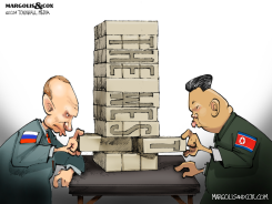 PUTIN AND KIM JONG UN PLAY JENGA by Margolis & Cox