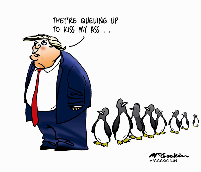 Trump's Tariffs attract ass kissing penguins