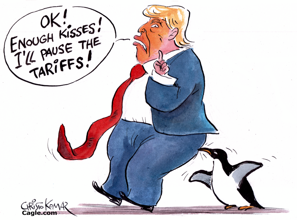 Penguin kisses Trump's ass