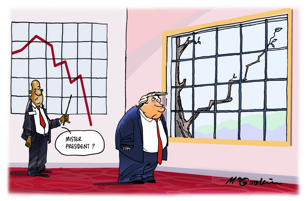 Trump Confuses Tree Branch for Soaring Approval Rating in Satirical Cartoon
