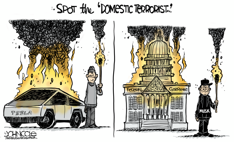 Musk Torch Beside Burning Federal Building Raises Domestic Terror Irony