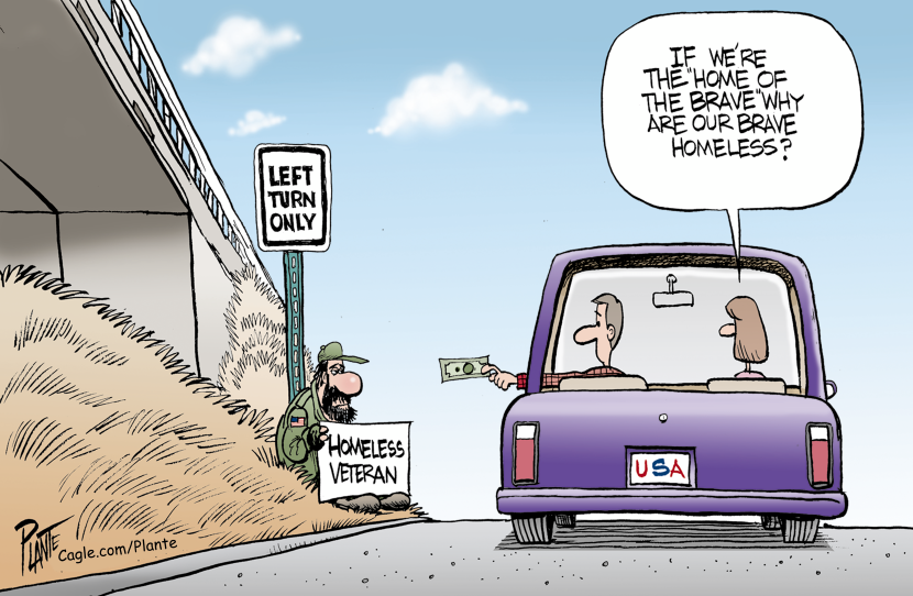 A homeless veteran on the roadside