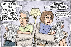 COUPLE READING HIGH EGG PRICE CARTOON by Monte Wolverton