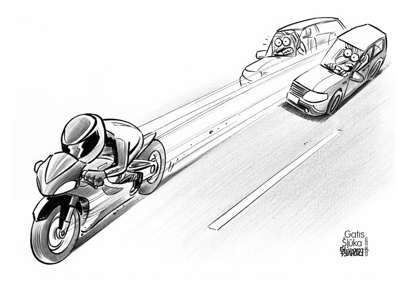 Motorbike rider cut a car in a half