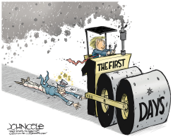 TRUMP’S 100 DAY STEAMROLLER by John Cole