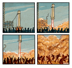 BILLIONAIRE'S ROCKETS POLLUTING THE ATMOSPHERE by Peter Kuper