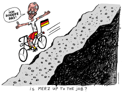 MERZ ON GERMAN BIKE GOING DOWNHILL by Schot