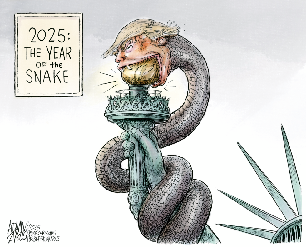 Trump Portrayed as Snake Coiled Around Statue of Liberty Torch