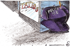 ICE STAKES OUT TATTOO PARLOR by Randall Enos