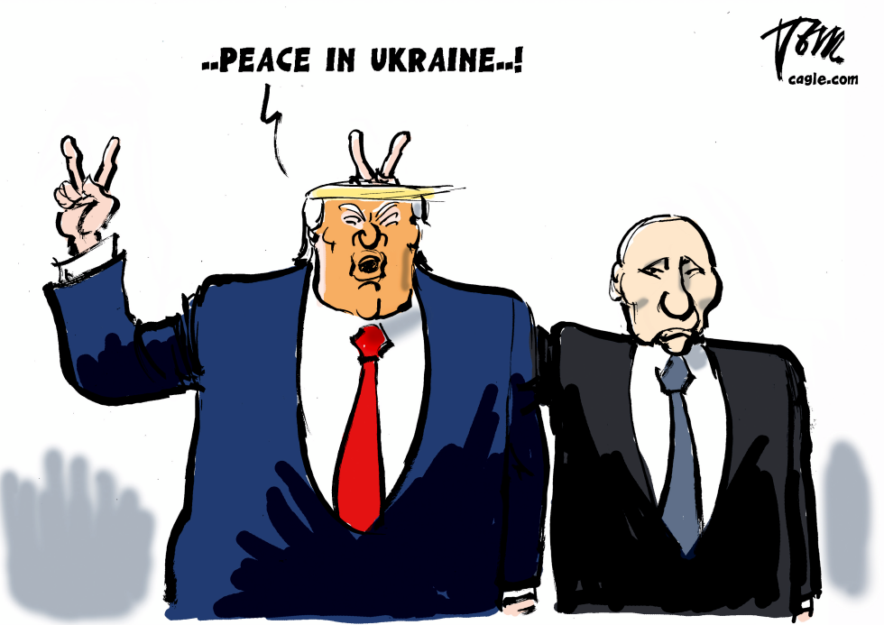 Trump and Putin peace sign