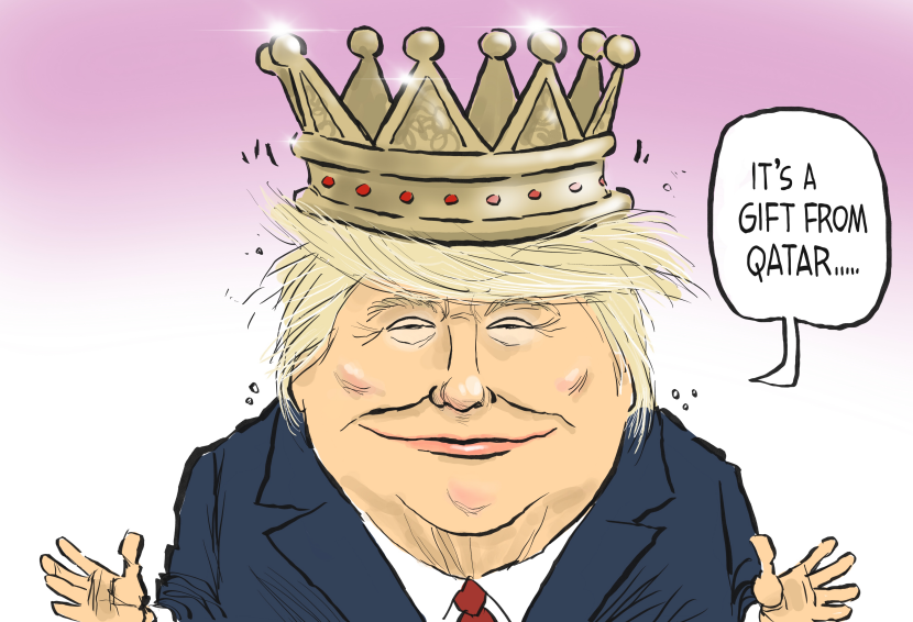 Trump Crowns Himself with Qatar's 'Gift' in Koterba Cartoon