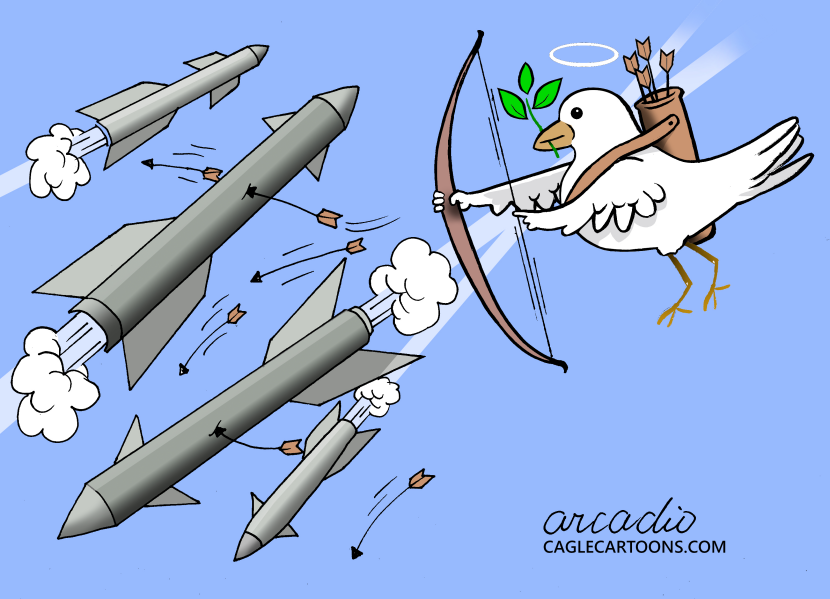 THE DOVE OF PEACE PLAYING THE ROLE OF CUPID.