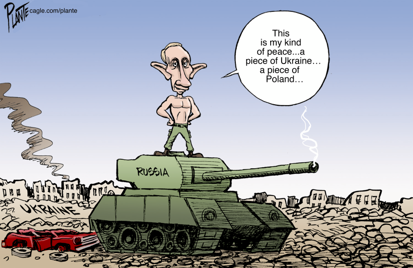 Putin stands on a tank for his kind of peace