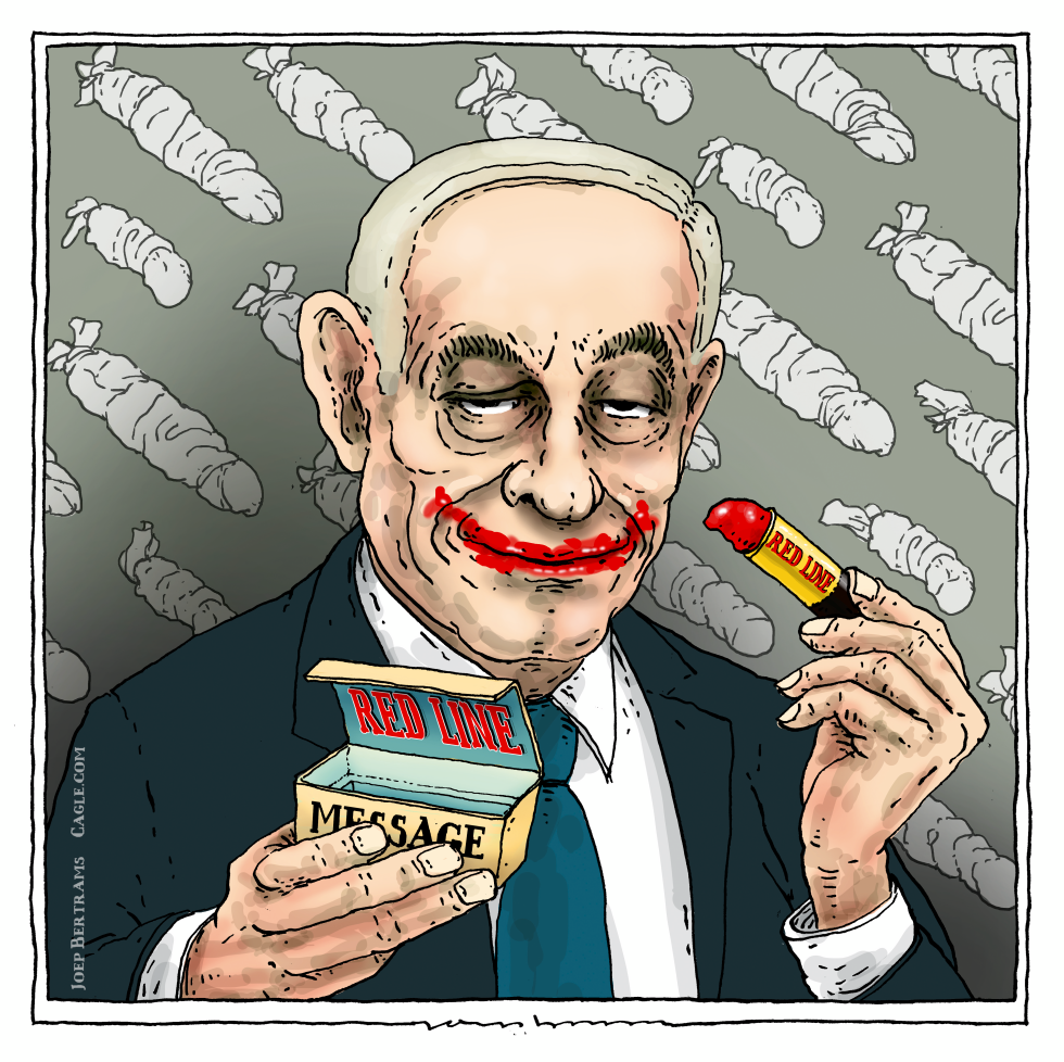 Netanyahu using red line as lipstick