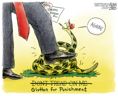 TRUMP TREADING ON HIS BASE by Adam Zyglis