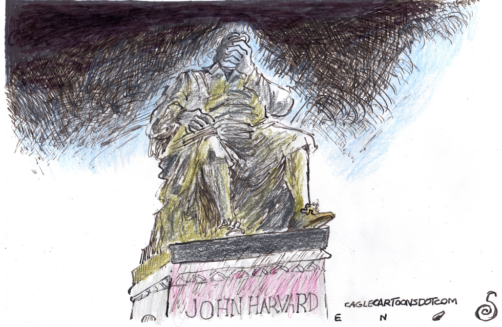 Harvard Statue Depicted Under Storm Clouds Amid Legal Battles With Trump Administration