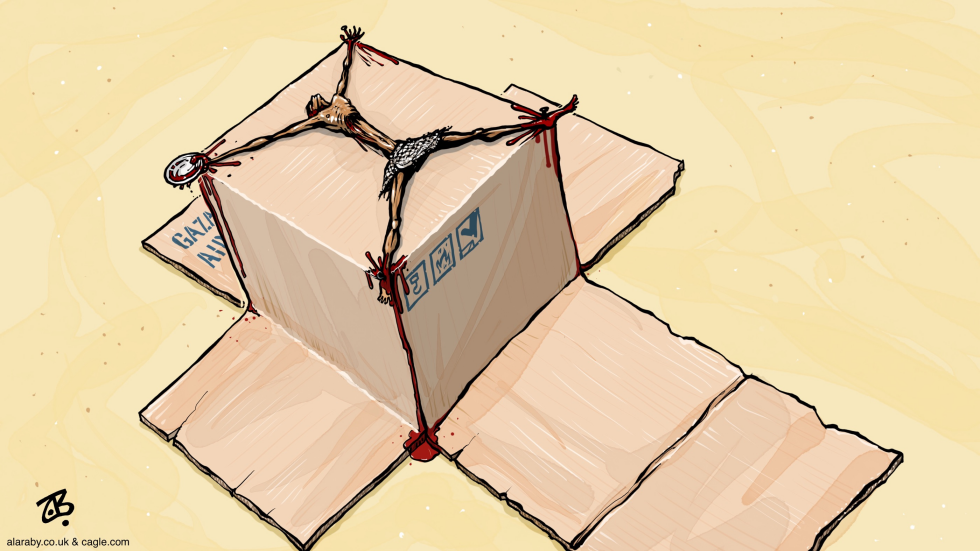 Gaza Aid Box Jesus Cross Palestine Starvation