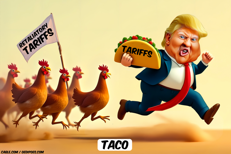 Trump runs away from chickens