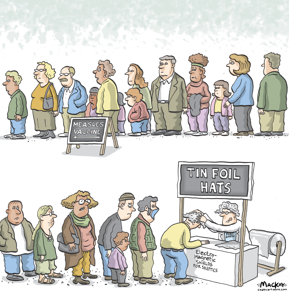 Measles vaccine line contrasts with tin foil hat stall for skeptics