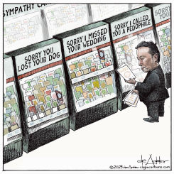 MUSK LOOKS FOR A SORRY CAR FOR TRUMP by Michael de Adder