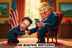 MUSK LICKING TRUMPS SHOE by Bart van Leeuwen