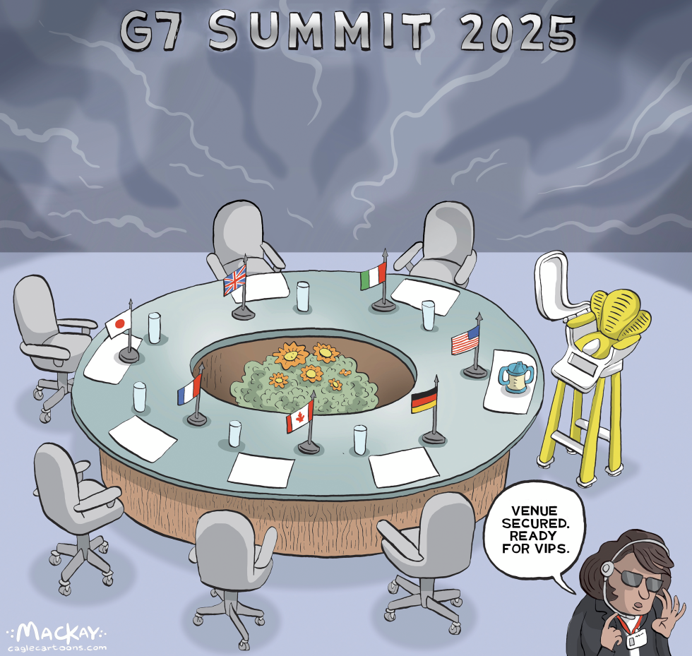 Toddler high chair set up at G7 meeting 2025