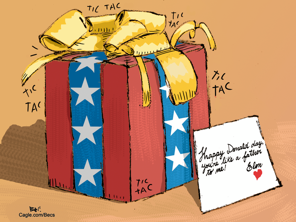Gift box, American flag, Elon Musk card