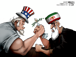 UNCLE SAM ARM WRESTLES IRAN by Margolis & Cox